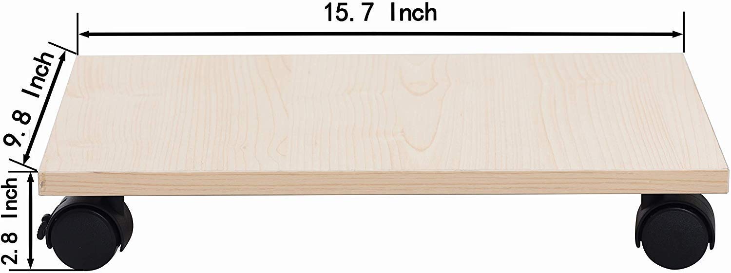 Indian Decor. 61286 Wooden Oak Computer Tower Floor CPU Stand Holder Cart Under Desk with Wheels 3