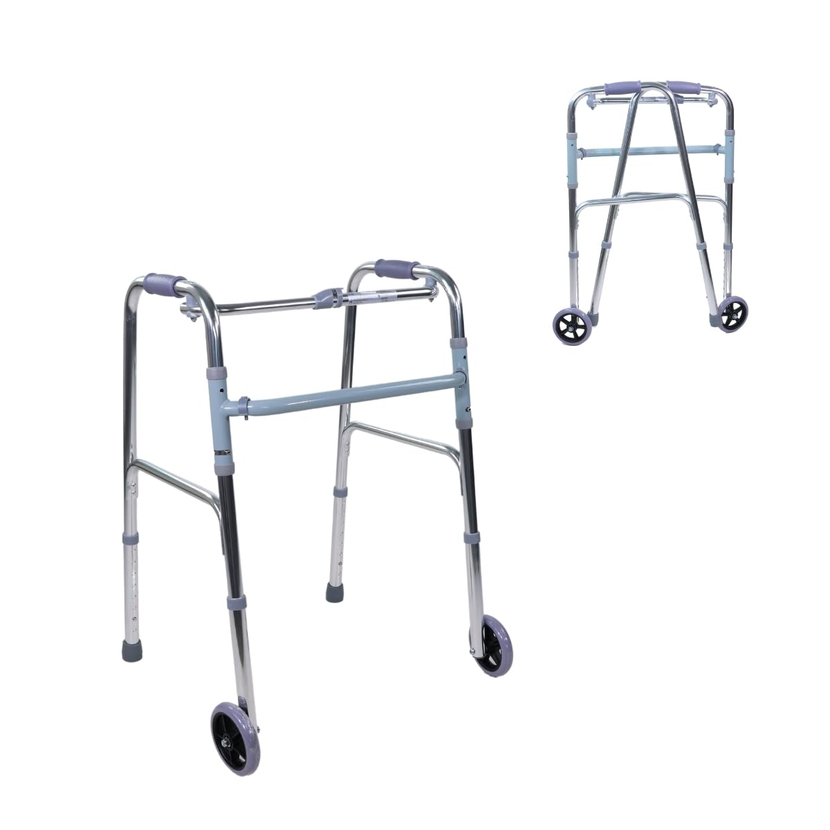 Mobiclinic®, Telaio per anziani, Modello capitel, Marchio europeo, Pieghevole, Regolabile in altezza, Antiscivolo, Adulti o disabili, Leggero e robusto, 2 ruote, Alluminio, Colore grigio