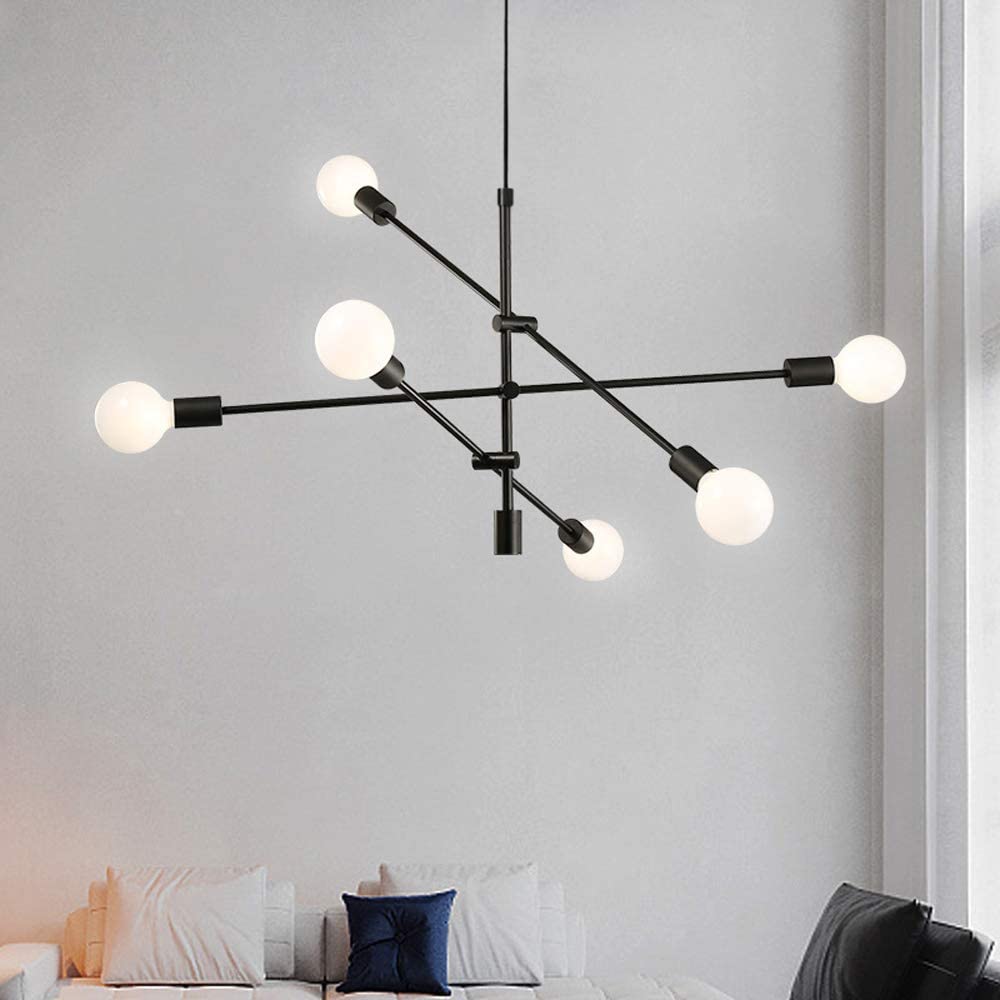 Lampes suspendues noires plafonnier design contemporain 6 lumières pour cuisine