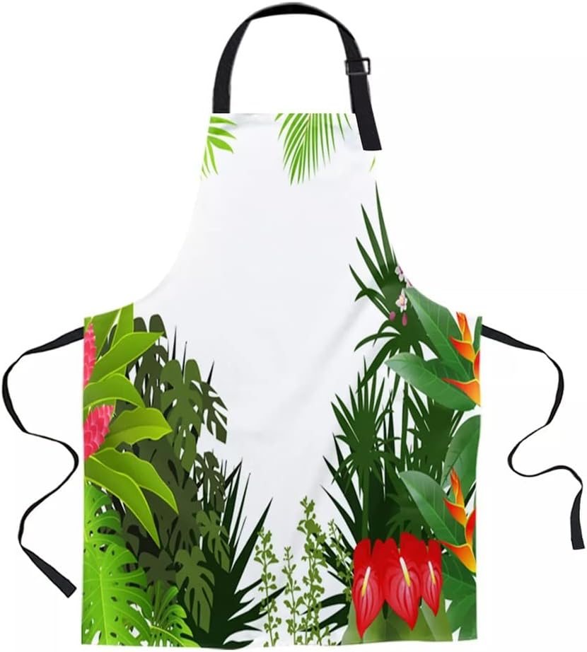 Plant Leaves Flower Green White Apron Woman Adult Bibs Home Cooking Baking Coffee Shop Aprons Kitchen Accessory