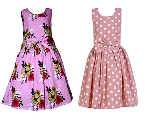 Image of Casual Frock for Baby Girls,Blue Printed and Olive Printed,Pack of 2