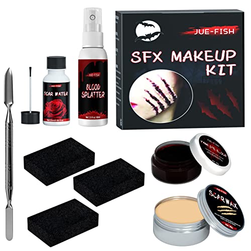 Abbto Kit de Maquillage Professionnel Halloween SFX | Outil de spatule de Gel de Faux Sang de Cire de Cicatrice de modelage,Vampire Humain Cosplay Blood Body Painting Cover