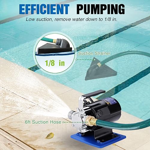Image of TRUPOW Water Transfer Pump, 110v Utility Pump, 1 /10HP 330GPH Portable Electric Sump Transfer Water Pump with Water Hose Kit For Water Removal