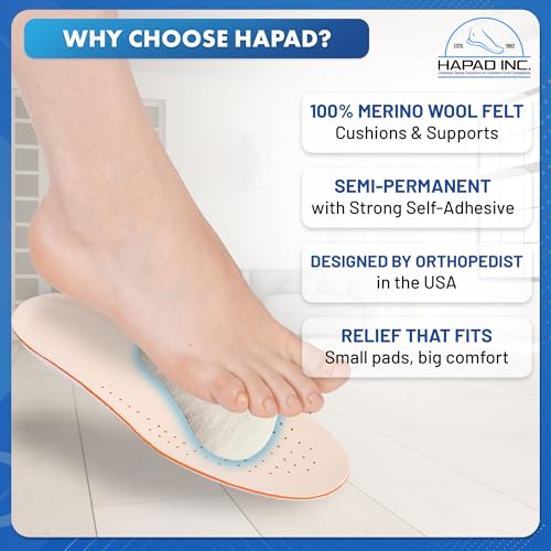 Image of HAPAD Longitudinal Metatarsal Arch Support Inserts for Women & Men, X-Wide Small (Pack of 3) - Adhesive Arch Support Pads, Metatarsal Pads, Shoe Insoles - Foot Arch Supports for Flat Feet, High Arch