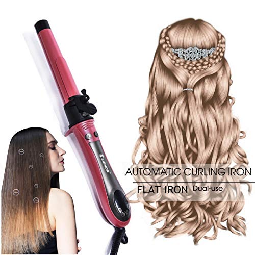 2 in 1 Straightener and Curling Iron with Automatic Rotation,Hair Curler for Long Hair Flat Iron Auto Roller 1 inch /25mm Automatic Hair Waver for Curling and Straightening Mothers Gift for Women