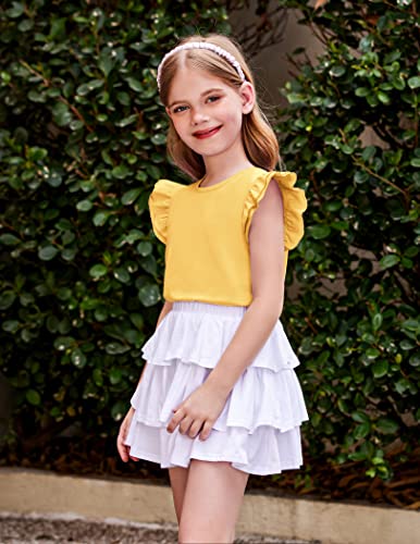 Image of Arshiner Girls Shirts Ruffle Short Sleeve Summer Cute Casual Crewneck Tops Blouse Tee