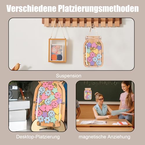 Belohnungsglas Klassenzimmer für Kinder Belohnungsglas Schule Reward Jar mit Aufklebern Personalisiertes Herz-Smiley-Regenbogen Belohnungsglas zur Förderung von Kindern in der Schule oder zu Hause
