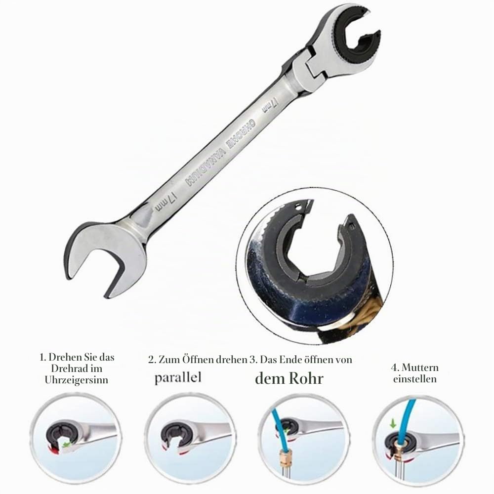 TopHomer Ratschenschlüssel für Rohre mit flexiblem Kopf von 17 mm, doppelt offenes Ende, hochglanzpolierte Oberfläche, aus Chrom-Vanadium-Stahl, fester Kopfschlüssel für Flanschverbindungen