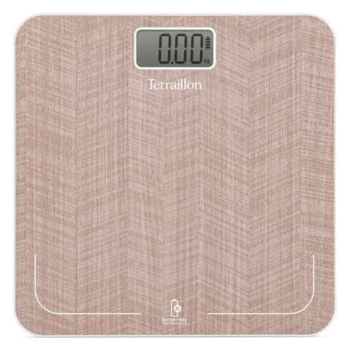 TERRAILLON - POWER FREE NATURE CHEVRON - Pèse personne électronique sans piles ni batterie, Ecologique, Energie par Dynamo, Capacité 180 Kg, Plateau effet...