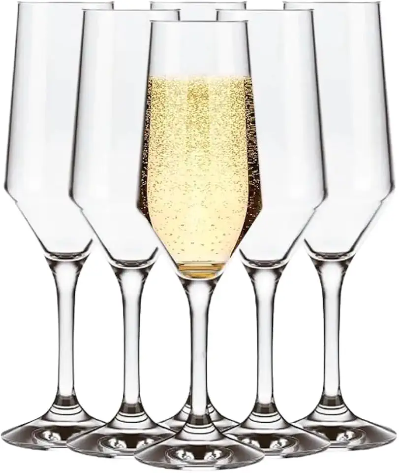 Jogo Taças Champanhe 186ml Vidro Cristalino Buffet 6 ou 12 Peças Espumante Vinho Branco Bar Restaurante Elegante(6)