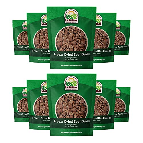 Image of Freeze Dried Beef Dices 10-Bag Bucket, 85 Oz | Premium Emergency Food Supply 25 Year Shelf Life | Prepper Supplies, Survival Food, Off Grid Living Supplies | Valley Food Storage Packaged in USA