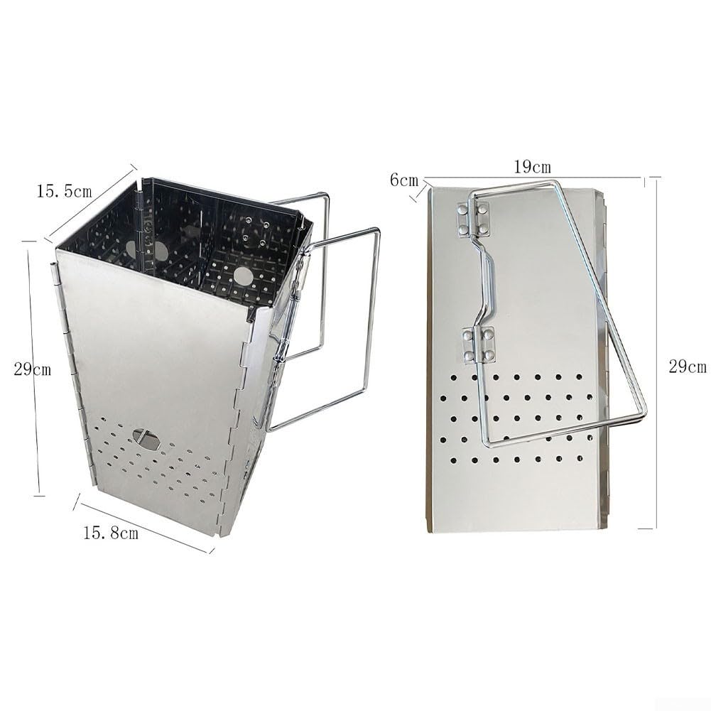 Wytrzymały przenośny rozrusznik kominowy na węgiel drzewny – brykiet do grilla ze stali nierdzewnej i rozrusznik z drewna liściastego składa się do 29 x 19 x 6 cm, idealny na kemping i grillowanie na