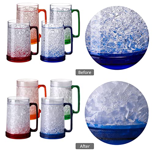 Easicozi Double Wall Gel Frosty Freezer Ice Mugs Clear 16Oz Set Of 4 (Blue, Red, Orange And Green) #TOP1