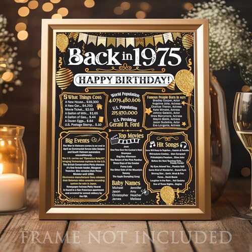 lone star art 50th birthday decorations - 11x14 unframed 1975 year in review poster - fun facts card for men amp women turning 50 - vintage party decor amp gift idea for him or her
