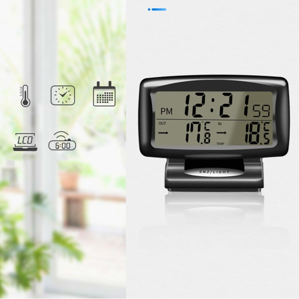 Universal Electronic Car Thermometer Clock Black Plastic Dual Temperature