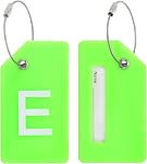 PATIKIL Initial Luggage Tags, 2 Pcs Silicone Suitcase Tag Identifier ID Card Holder Unique Luggage Name Tags with Stainless Steel Loop, Letter S, Green