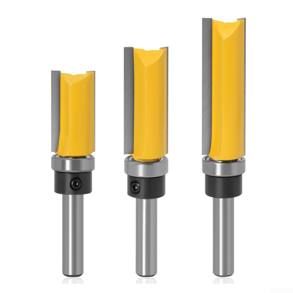 8 mm Schaft, bündiger Fräser mit Lager, Hartmetall-Schablonen-Fräser für Holzbearbeitung, 5/8-Zoll-Klinge, oberes und unteres Lager-Design für Schubladenherstellung (3 Stück)