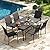 Crownland 7 Piece Patio Dining Set, Outdoor Textilene Dining Sets, 6 Textilene Metal Chairs and Rectangular Outdoor Dining Table with 1.57" Umbrella Hole,Black