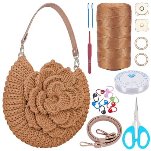 FREEBLOSS Kit de bolsa de crochê de flores para iniciantes, conjunto completo para iniciantes com tutoriais em vídeo passo a passo, conjunto de sacolas de crochê, kit de tricô para projetos de