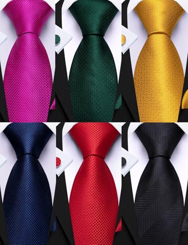 Image of Barry.Wang 6 PCS Men Ties Set Silk Business Fashion Woven Necktie Handkerchief Cufflinks Paisley Stripe Wedding Party