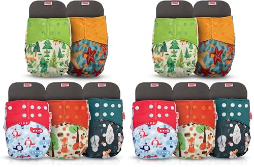 Image of LuvLap Reusable Baby Cloth Diapers Combo Pack of 10 (5 Shell + 5 Pads) Double Leak Guard, High Absorption, Stain-Proof Comfort & Protection, 3m+, Rash Free, Adjustable Waist & Height with Snap Buttons