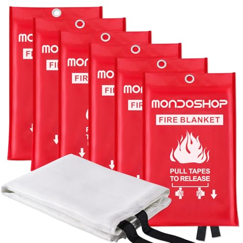 Image of Mondoshop 6 Pack Emergency Fire Blanket for Home Emergency, 40 inchx40 inch | 100% Fiberglass, Easy One-Throw Use, Reusable & Washable, Multi-Purpose Fire Safety