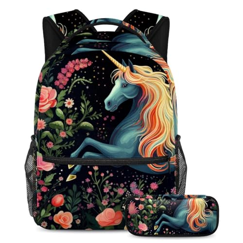 Sac à dos licorne grand volume 40cm avec trousse à crayons ergonomique intégrée