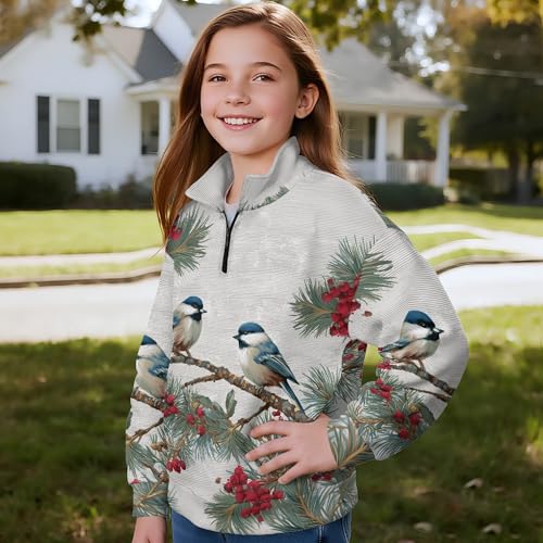Image of AmzPrint Girls Graphic Quarter Zip Coat Long Sleeve Lightweight Oversized Athletic Running Hoodies For Kids Teen Girls