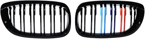 Compatible con E46 LCI Facelift serie 3 Coupe Cabriolet '03-'06 de 2 puertas, 1 par frontal negro brillante M-Color Hood Kidney Grill (doble línea)