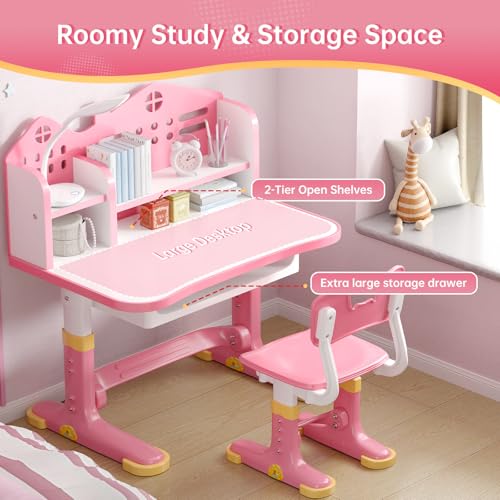 Kids Desk & Chair Set with Storage - Adjustable Ergonomic Study Desk - Image 4