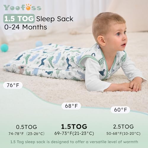 Image of Yoofoss Baby Sleep Sack 12-18 Months, 1.5 Tog Baby Wearable Blanket with 2-Way Zipper, 100% Cotton Organic Fabric Winter Infant Sleeping Sack, Warm Soft Comfy