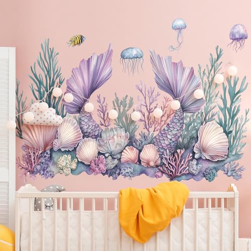 Vinilos decorativos mundo marino con sirena 2 paneles miniatura 4