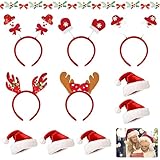 skytowards 5 PCS Weihnachtsmütze 5 PCS Weihnachtshaarreif Nikolausmütze Erwachsene Weihnachtshüte Stirnband Weihnachten Kopfschmuck Rentierhaarreifen Weihnachtsstirnband Weihnachtsmann Hüte für Party