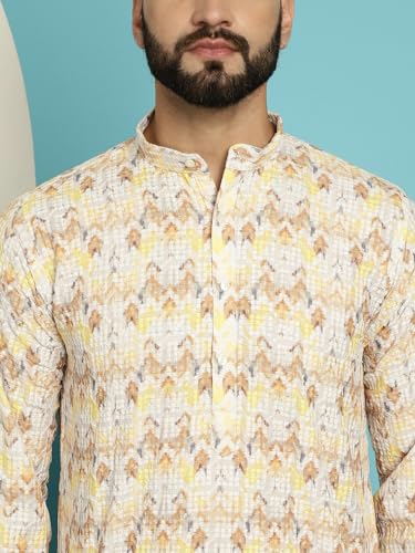 Image of SOJANYA (Since 1958 Men's Cotton Embroidered Printed Kurta & White Pyjama Set