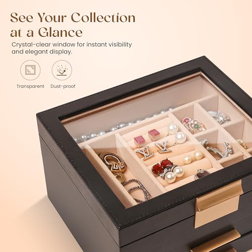 Image of Birch & Co. Jewellery Box - 3 Layer Jewellery organizer storage box, Portable Travel-Friendly Storage. Elegant Super Premium Storage Case for Rings, Earrings, Necklaces & Bracelets, Noir