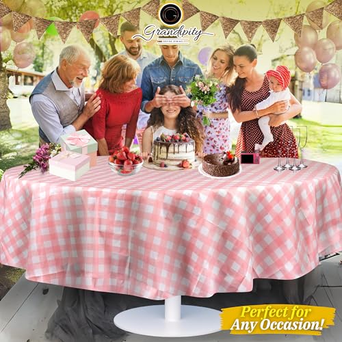 Image of Grandipity Plastic Table Cloth Disposable 12 Pack 84 inch Round Gingham | Plastic table covers, durable disposable tablecloths, fade and tear-resistent table cover for party, event