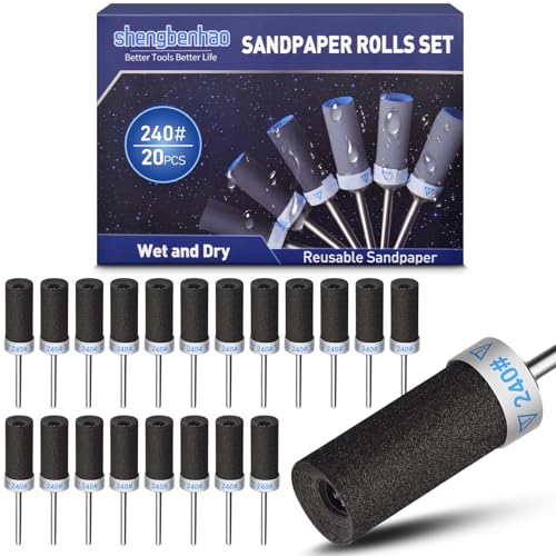 Image of 20Pcs 240 Grit Sanding Drums Sandpaper Sticks Set for Dremel Rotary Tool with 1 /8 inch Shank, Sanding Bits Kit Rotary Tool Accessories for Metal Rust Removal /Stone Grinding /Jade Polishing (240 Grit)