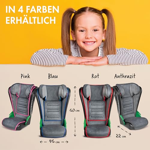 WALSER Auto Kindersitz Noemi, extra schmaler Reisekindersitz (3-8 Jahre) 100-135 cm, klappbare Sitzerhöhung Auto Kinder, ECE R129 Sitzerhöhung waschbar, Autositz Größe 57x46x22 cm Schwarz