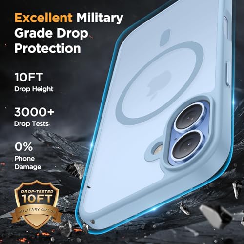 Image of Miracase Magnetic for iPhone 17 Case (Compatible with MagSafe) with Screen Protector Military-Grade Protection, Anti-Fingerprint Translucent Matte Phone Cover for iPhone 17 6.3 inch, Light Blue