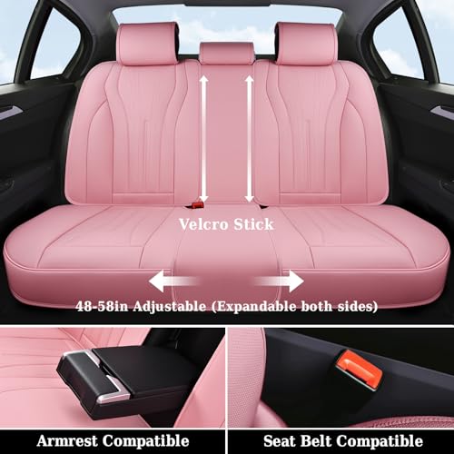Image of Coverado Seat Covers for Cars, Leather Car Seat Covers Full Set, Pink Waterproof Seat Covers, Luxury Car Seat Protector, Front and Back Car Seat Cushions Universal Fit for Most Sedans, Trucks, SUV