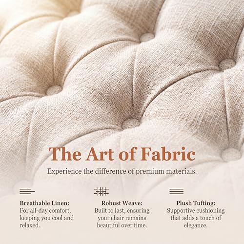 Image of Tufted Linen Fabric Manual Recliner Chair, Oversized Lazy Boy Recliner with Rolled Armrest, Breathable Living Room Reclining Chair for Adults Reading, Gaming, Napping, Relax, Beige