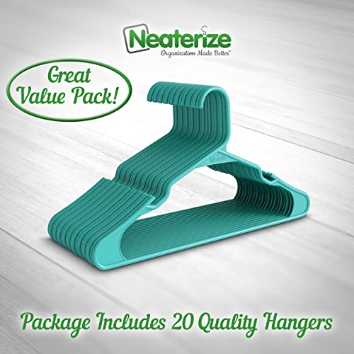 Plastic Clothes Hangers | Durable Coat And Clothes Hangers | Vibrant Color Hangers | Lightweight Space Saving Laundry Hangers | 20, 40, 60 Available (20 Pack - Aqua) #TOP4