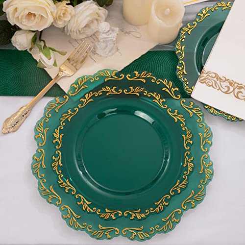 Pulote 175Pcs Clear Green Plastic Plates & Gold Plastic Silverware & Clear Green Cups & Gold Napkins Service 25 Guest For Party #TOP3
