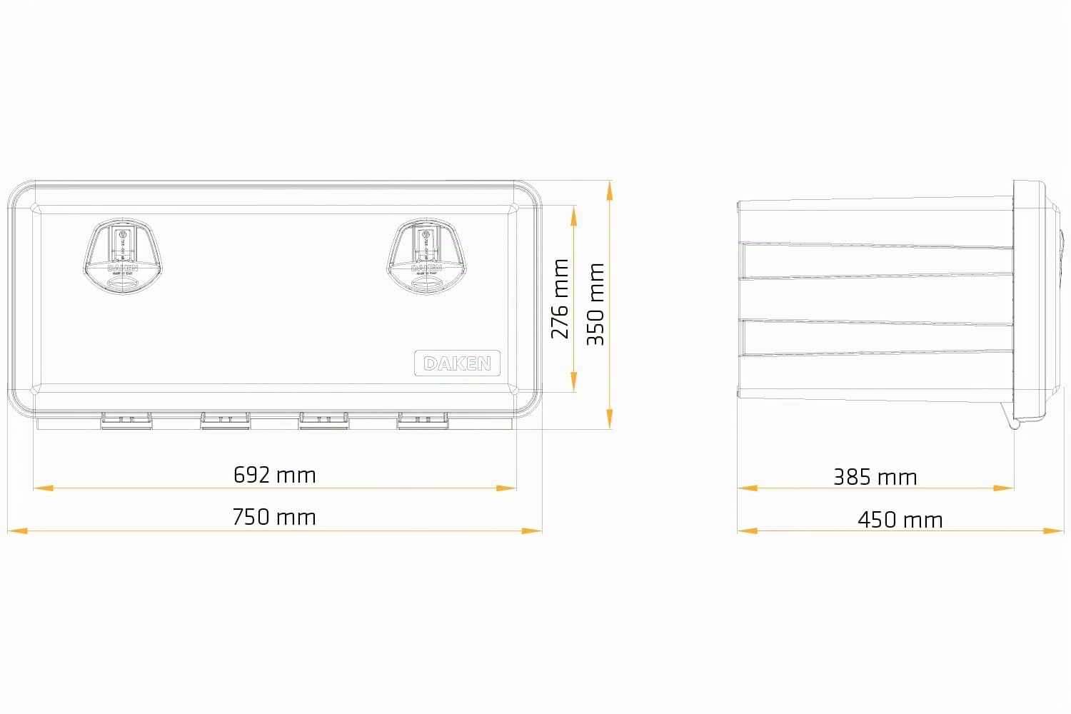 DAKEN Coffre à outils JUST 81106 pour remorque et camion 750x350x450 mm 75L caisse de rangement professionnelle robuste en polypropylène noir étanche avec double serrure