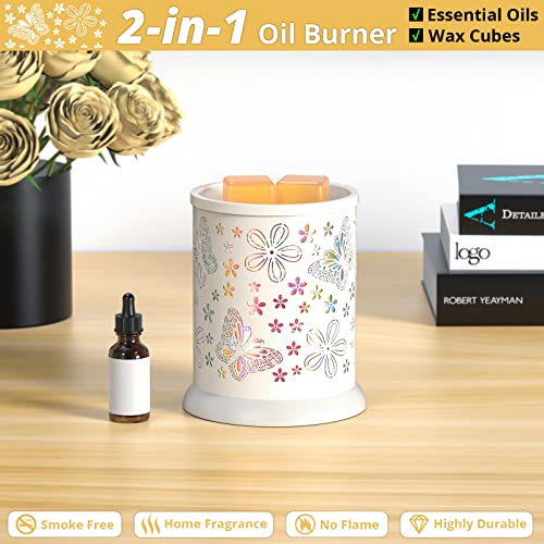 Wax Melt Warmer ,Wax Melt Warmer For Scented Wax With 2 Edison Bulbs,Butterfly Colorful Colors Electric Wax Melt Warmer,Candle Warmer Safe Clean Heat Source For Home Decor, Home Accessories-White #TOP2