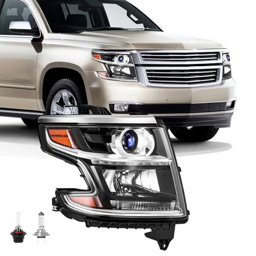 TUSDAR LED DRL Projector Headlights Assembly Compatible with 2015-2020 Chevy Tahoe Suburban Halogen Headlamp w/Bulbs Right Passenger Side