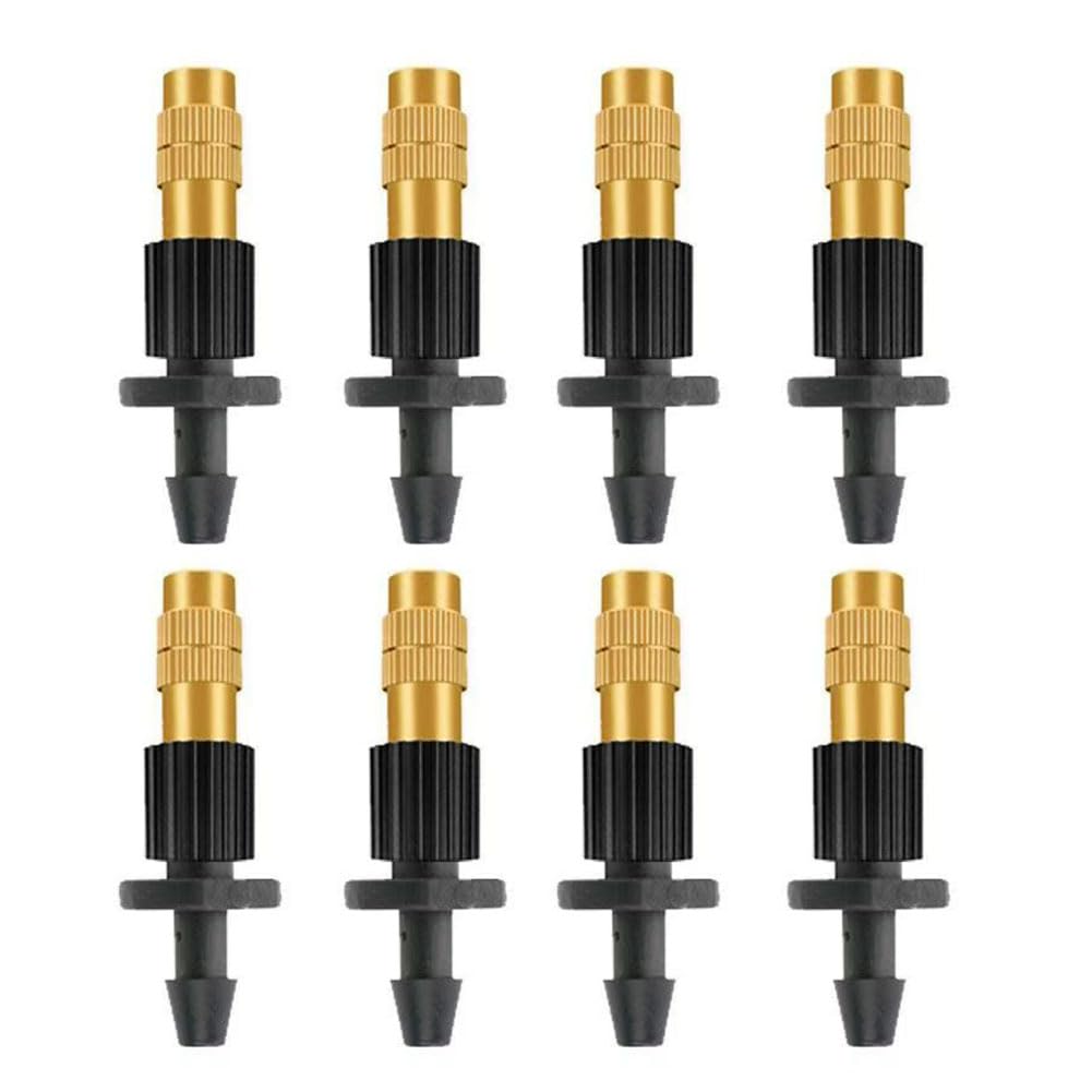 HVMBEUGOS Adjustable Copper Atomizing Nozzles,Brass Spray Nozzle,Low Pressure atomizing Sprayer, Spray Nozzle for Outdoor Cooling Spray System 50pcs Brass Nozzle + Single Barb