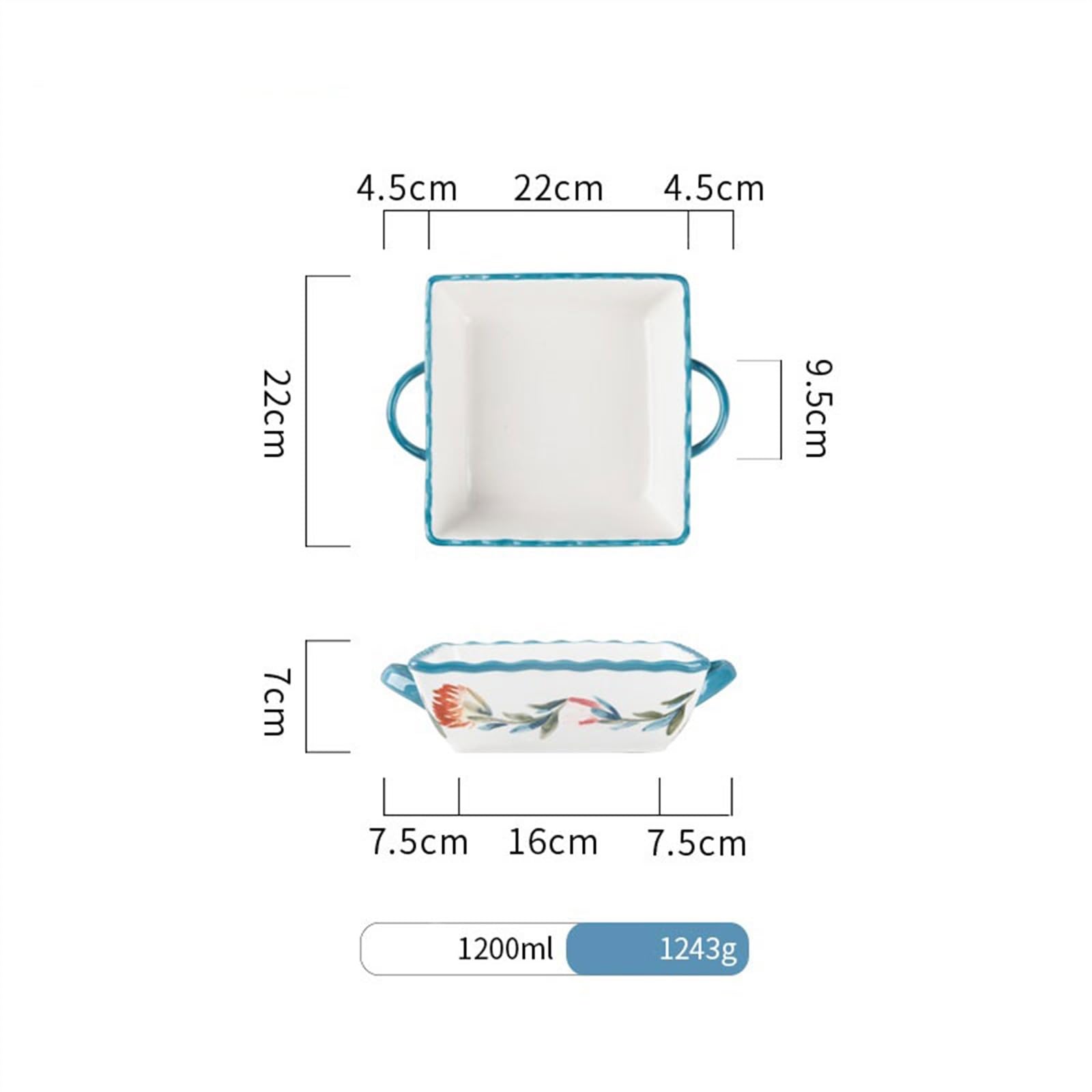 Plat de cuisson carré à double oreille, bol riz for la Pain(Dark blue)