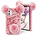 Produktbild Plüsch Panda Hülle für Samsung Galaxy S20 Plus 6,7 Zoll,MOIKY Niedlich Flauschige Winter Weich Warm Faux Pelz Haar Pom Ball Bling 3D Diamant Bowknot Stoßfest Schutz Handyhülle für Galaxy S20 Plus,Rosa