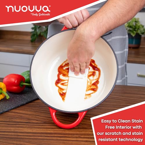 Image of Cast Iron Dutch Oven with Lid - Non-Stick Ovenproof Enamelled Casserole Pot- Sturdy Dutch Oven Cookware - Red, 7.3- Quart, 30cm- by Nuovva